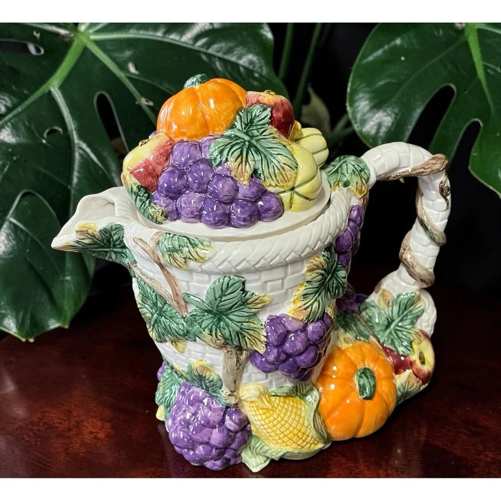 Fitz & Floyd Omnibus Harvest Bounty Cornucopia Ceramic 1993 Teapot Tea Pot 30 OZ